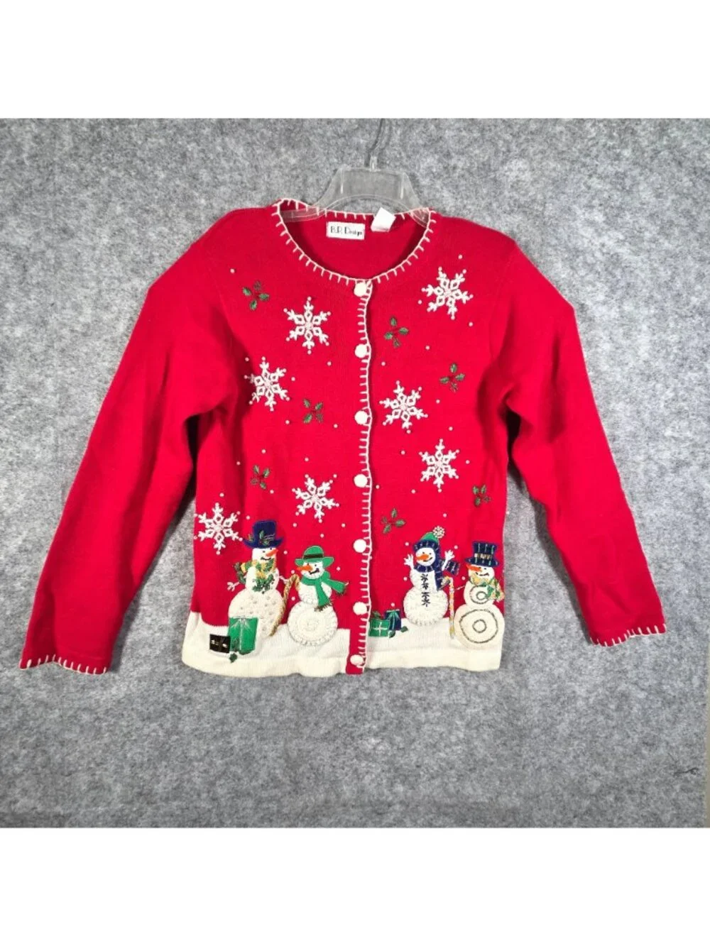 B.P. Design Christmas Cardigan Snowman Holiday Sweater Red S - Picture 2 of 9